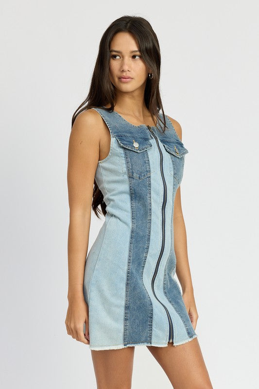 TEEK - BLUE COMBO COLOR BLOCK DENIM DRESS DRESS TEEK FG