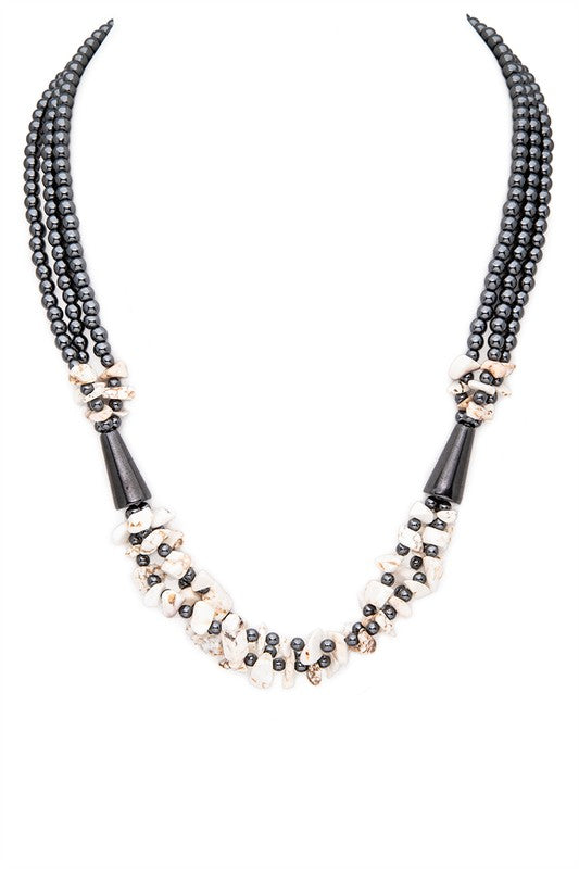 TEEK - Twisted Chip Stone Hematite Iconic Necklace JEWELRY TEEK FG White