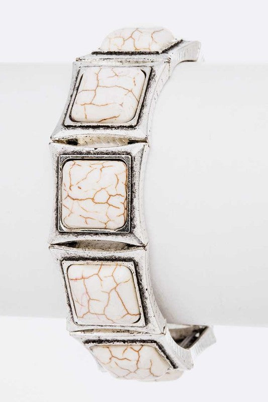 TEEK - Stretch Square Stone Bracelet JEWELRY TEEK FG White