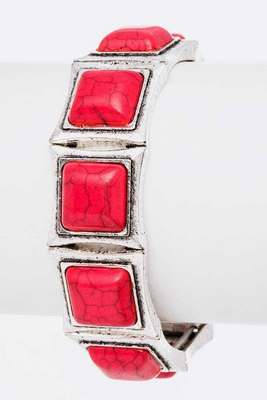 TEEK - Stretch Square Stone Bracelet JEWELRY TEEK FG Red