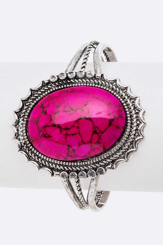 TEEK - Oval Stone Oversize Bangle JEWELRY TEEK FG Fuchsia