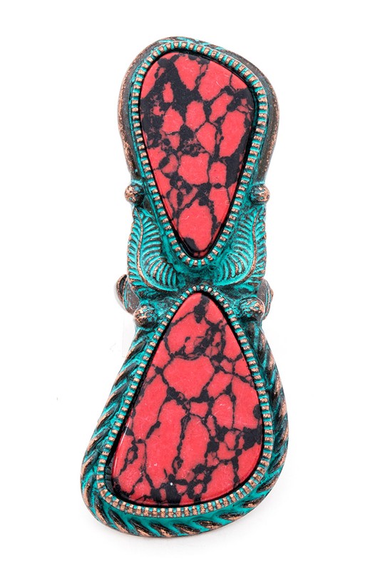 TEEK - Oversize Vintage Stone Western Stretch Ring JEWELRY TEEK FG Red