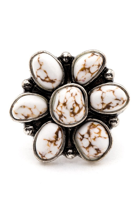 TEEK - Western Stone Flower Stretch Ring JEWELRY TEEK FG White