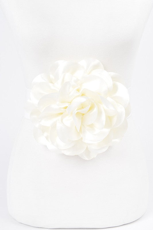 TEEK - Oversized Satin Flower Elastic Belt BELT TEEK FG White