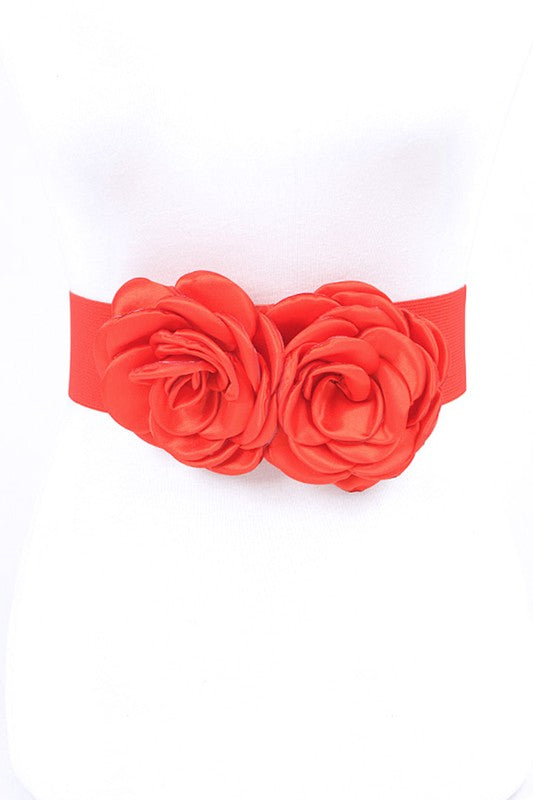 TEEK - Satin Double Flower Elastic Belt BELT TEEK FG Red
