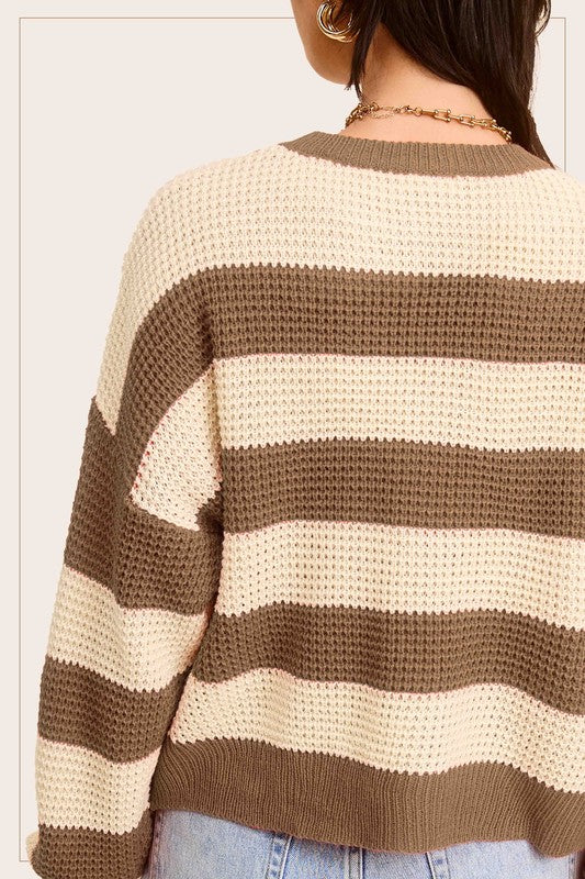 TEEK - Striped Round Neck Loose Fit Sweater TOPS TEEK MH