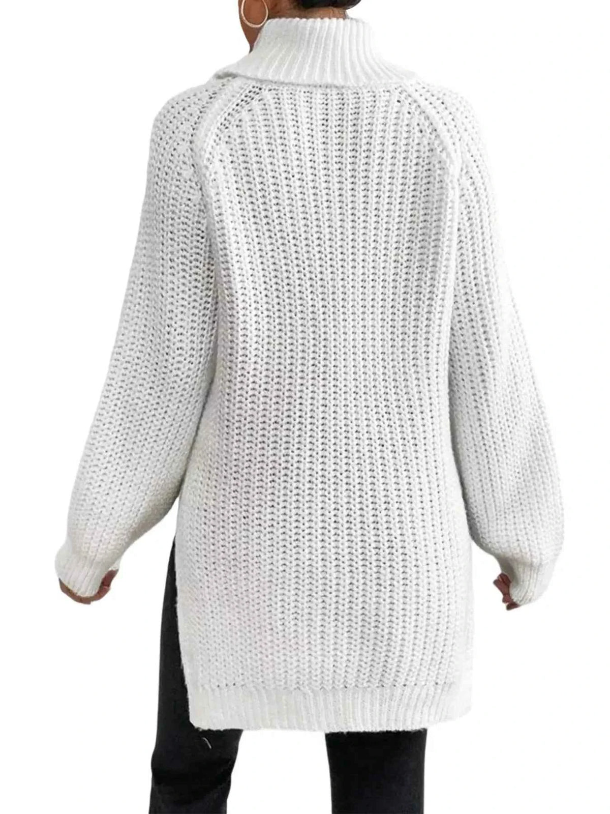 TEEK - Chunky Knit Turtleneck Long Sleeve Sweater SCARF TEEK Trend
