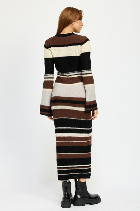 TEEK - BROWN MULTI STRIPE BODYCON DRESS DRESS TEEK FG