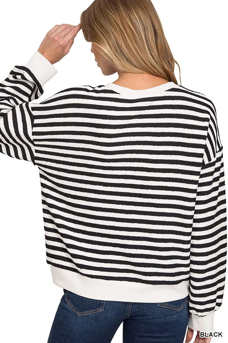 TEEK - Striped Round Neck Sweatshirt TOPS TEEK Trend