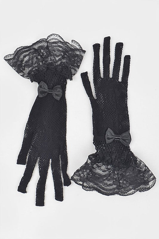 TEEK - Fishnet Ribbon Lace Ruffle Gloves GLOVES TEEK FG