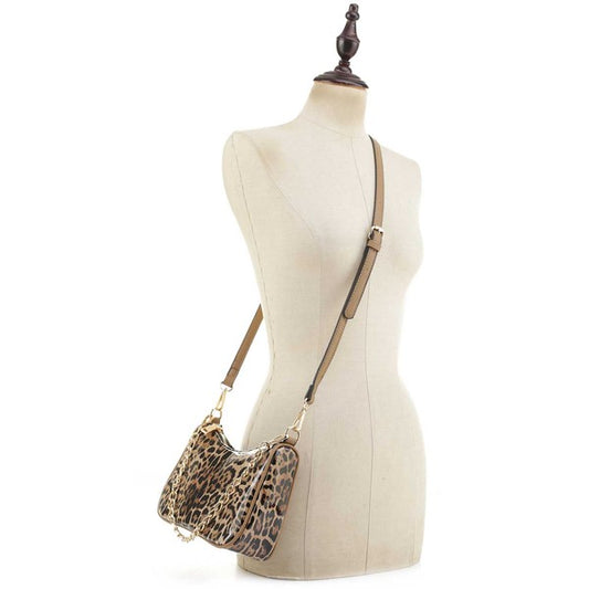 TEEK - Glossy Leopard Chain Link Crossbody Satchel BAG TEEK FG