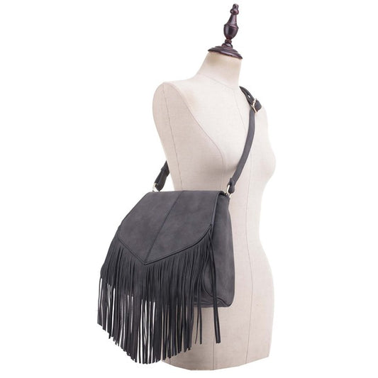 TEEK - Faux Suede Fringe Flap Crossbody Bag BAG TEEK FG
