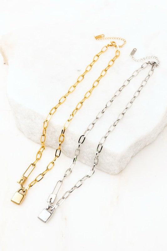 TEEK - 18K STAINLESS STEEL LOCK & CLIP CHAIN NECKLACE JEWELRY TEEK FG