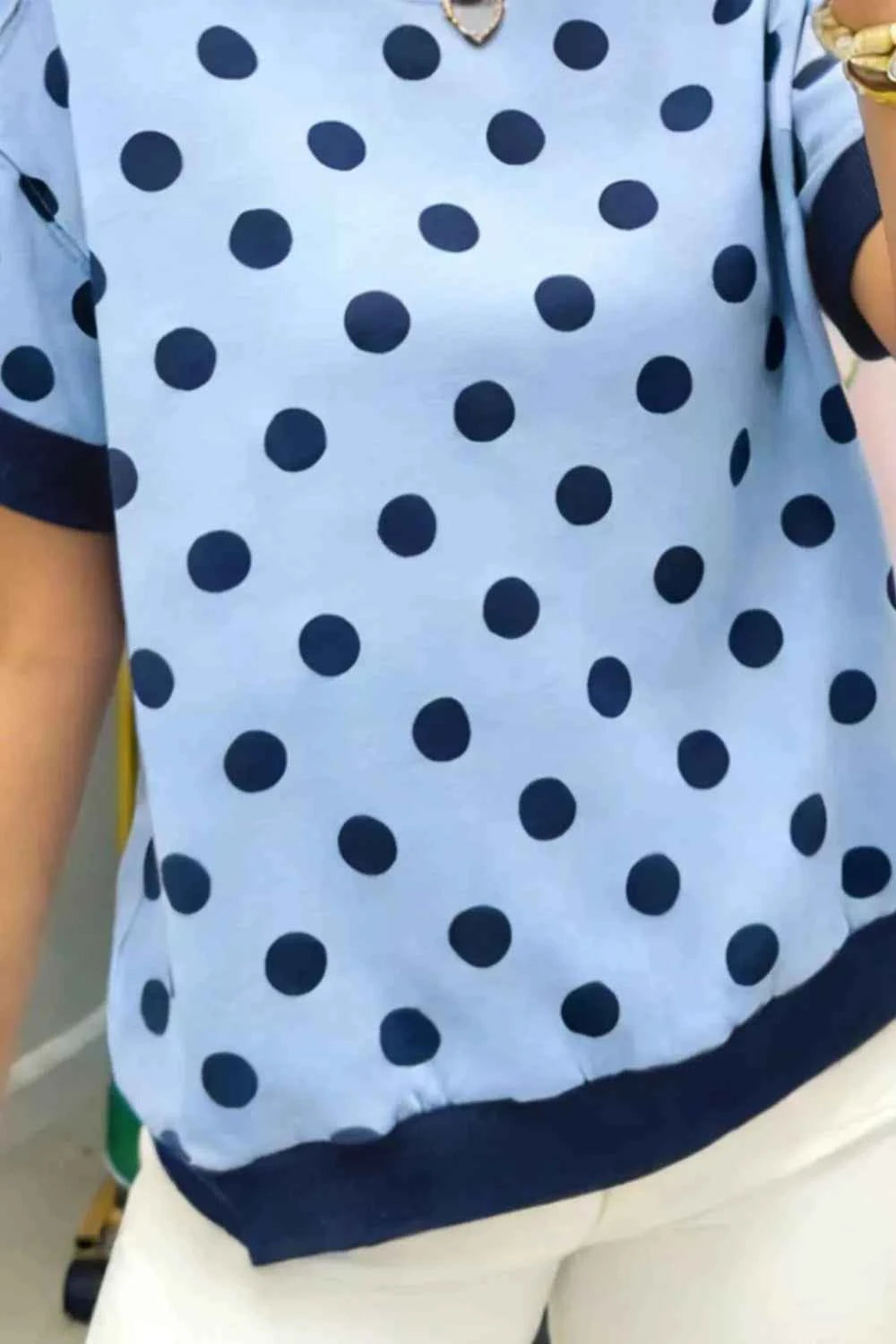 Polka Dot Round Neck Sweater Trendsi
