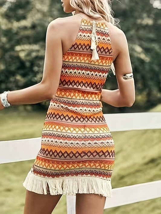 TEEK - Mustard Fringe Grecian Neck Dress DRESS TEEK Trend