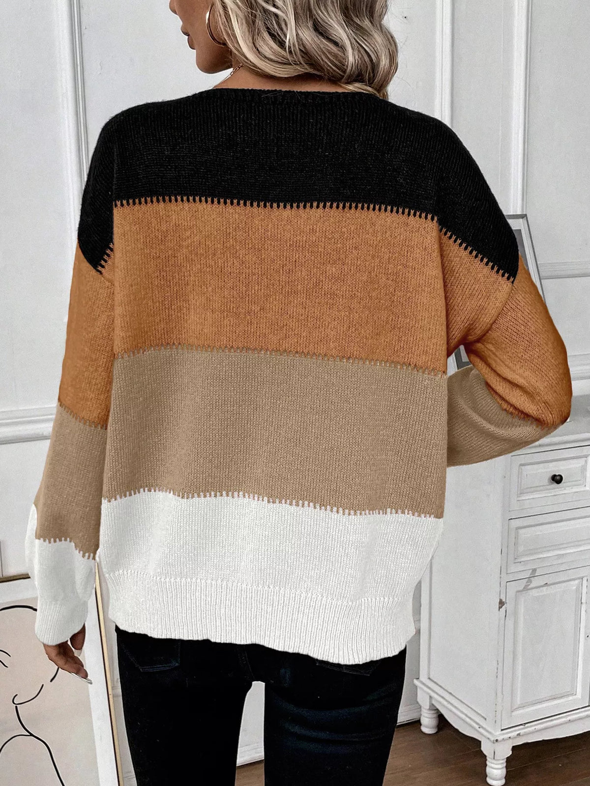 TEEK - Color Block Round Neck Knit Sweater TOPS TEEK Trend