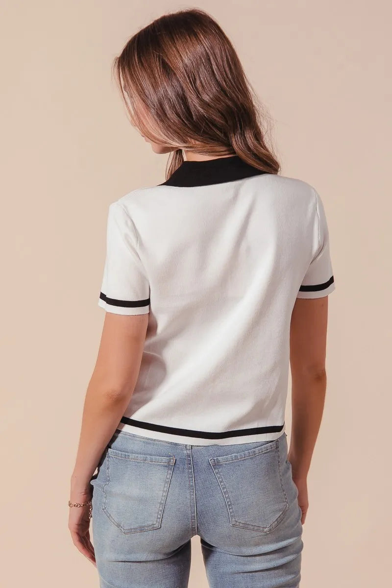 TEEK - Ivory Black Button Down Knitted Sweater Shirt Top TOPS TEEK Trend