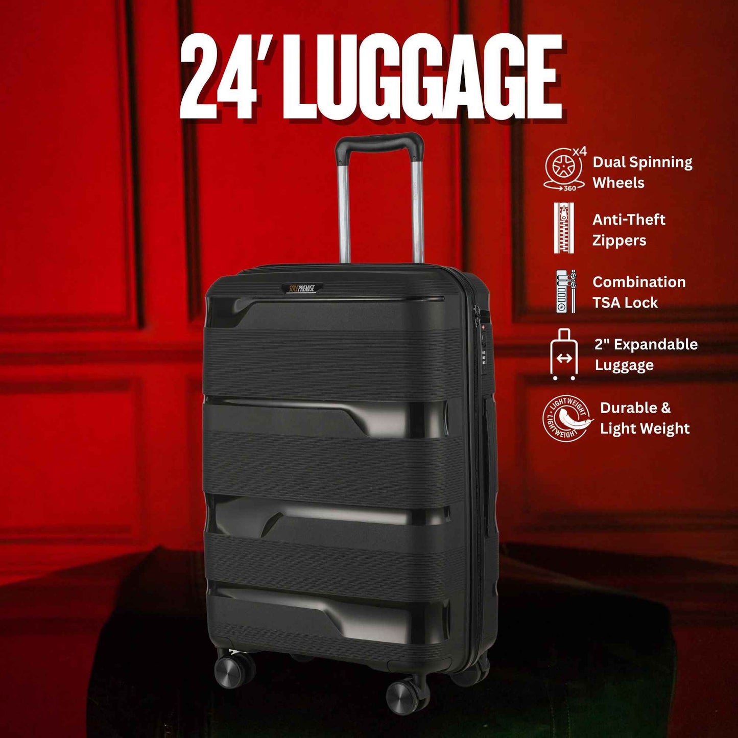 TEEK - 24-inch Black Hardcase Roller Luggage BAG TEEK SP