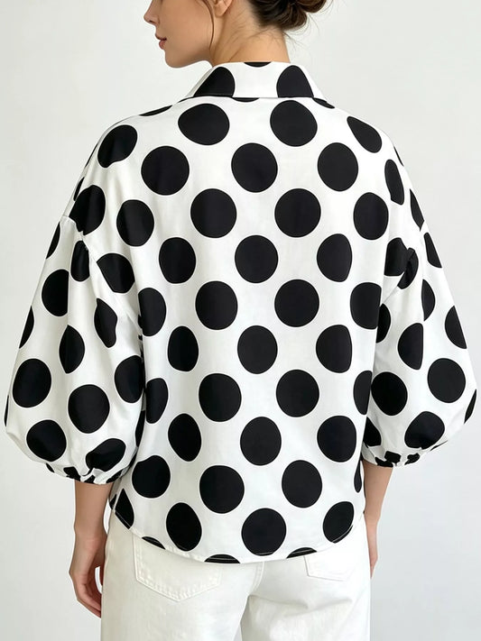 TEEK - Polka Dot Puff Sleeve Shirt TOPS TEEK Trend