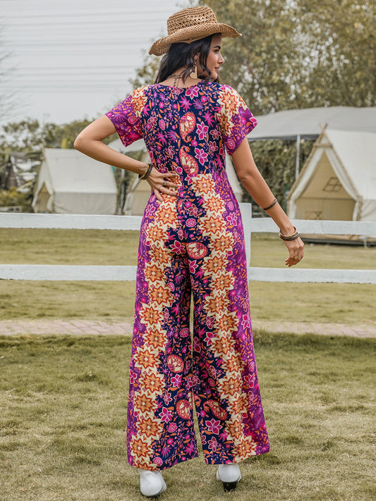 TEEK - Purple Tied V-Neck Short Sleeve Jumpsuit JUMPSUIT TEEK Trend