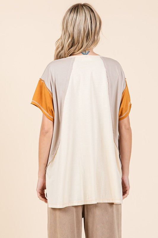 TEEK - Color Block V-Neck Short Sleeve T-Shirt TOPS TEEK Trend