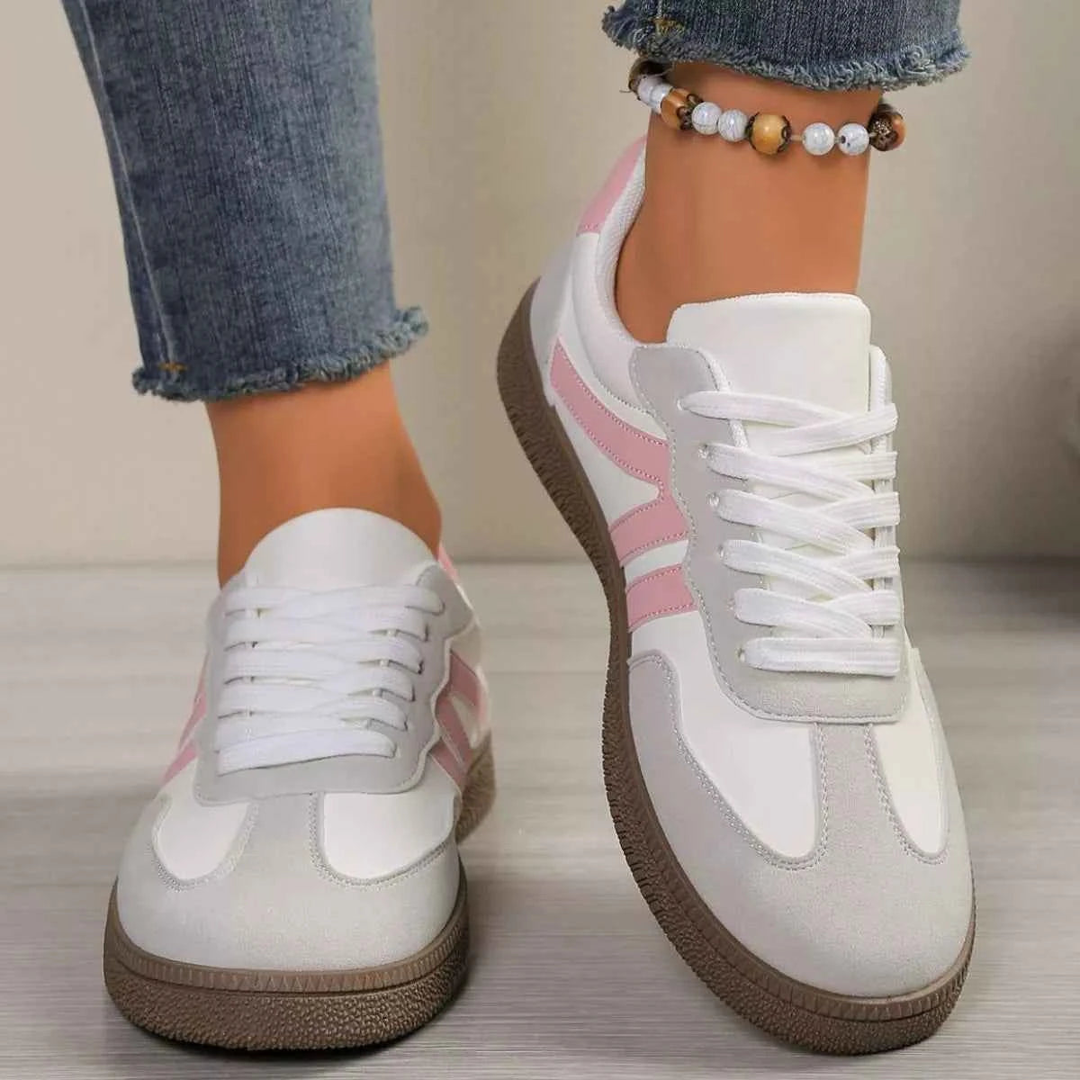 Striped Lace-Up Casual Sneakers Trendsi