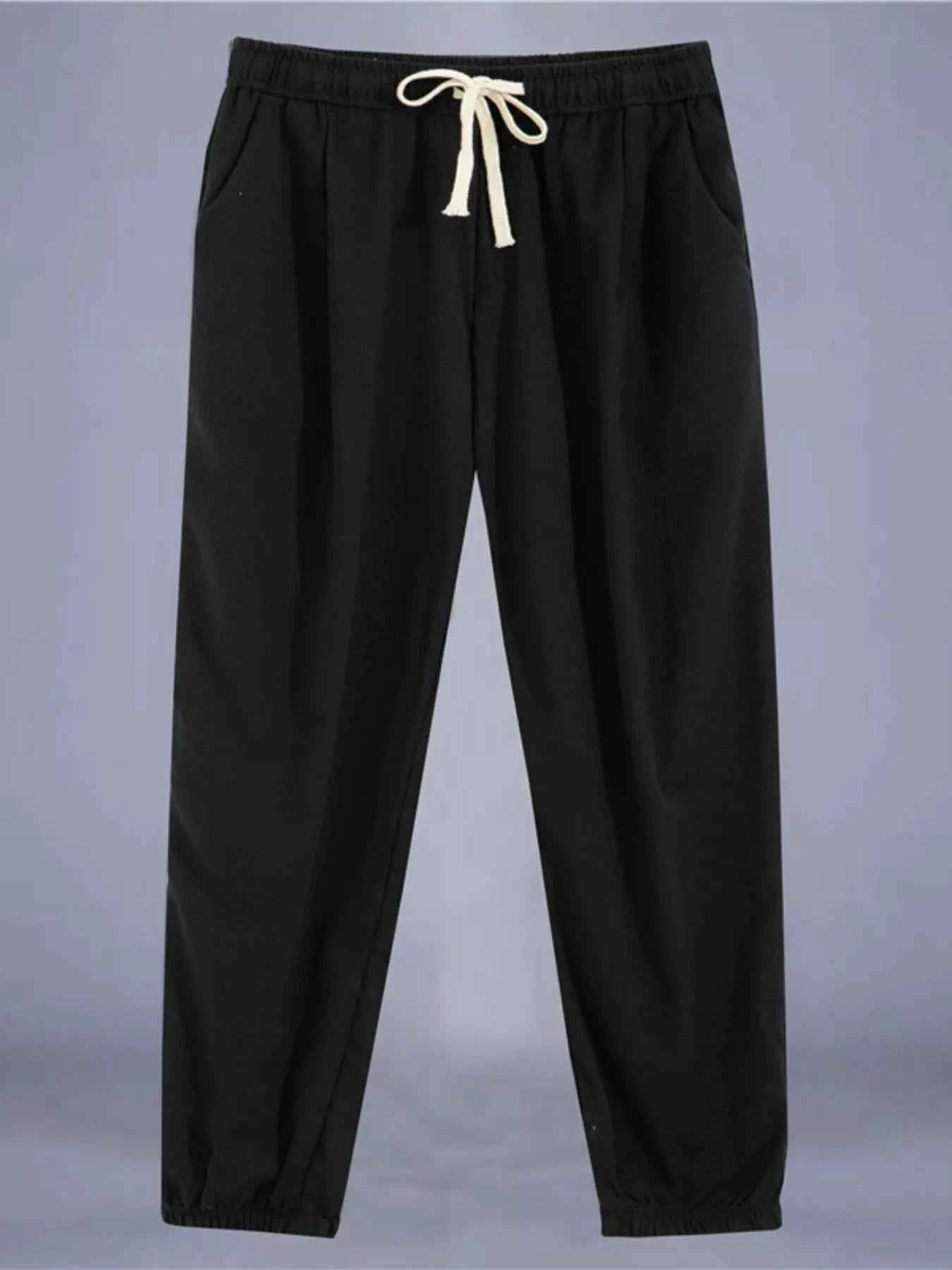 TEEK - Mens Plus Size Drawstring Loose Fit Pants Trendsi Black M
