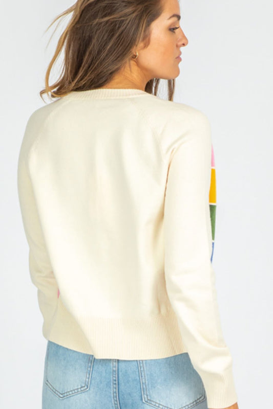 TEEK - Ivory Contrast Button Down Long Sleeve Cardigan SWEATER TEEK Trend