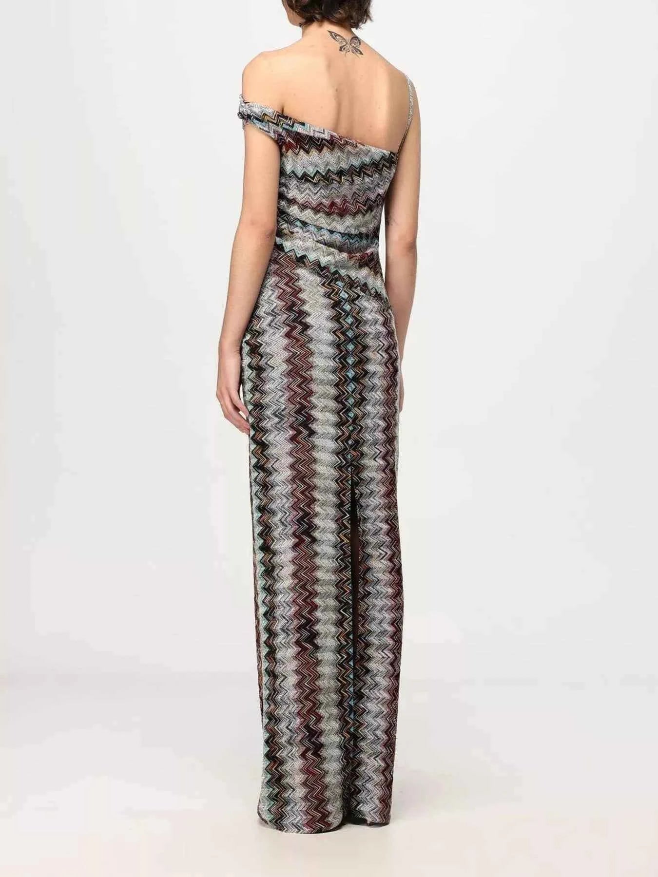TEEK - One-Shoulder Zigzag Knit Maxi Dress DRESS TEEK Trend
