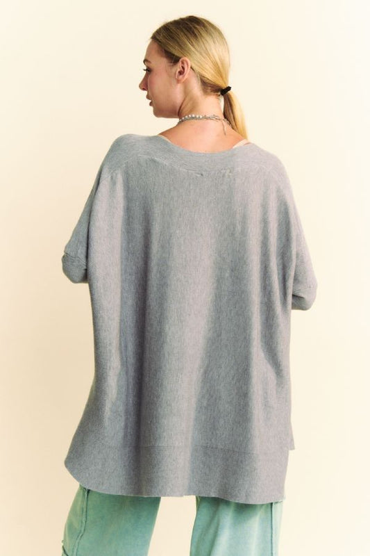 TEEK - Grey Round Neck Dropped Shoulder Long Sleeve Knit Top TOPS TEEK Trend