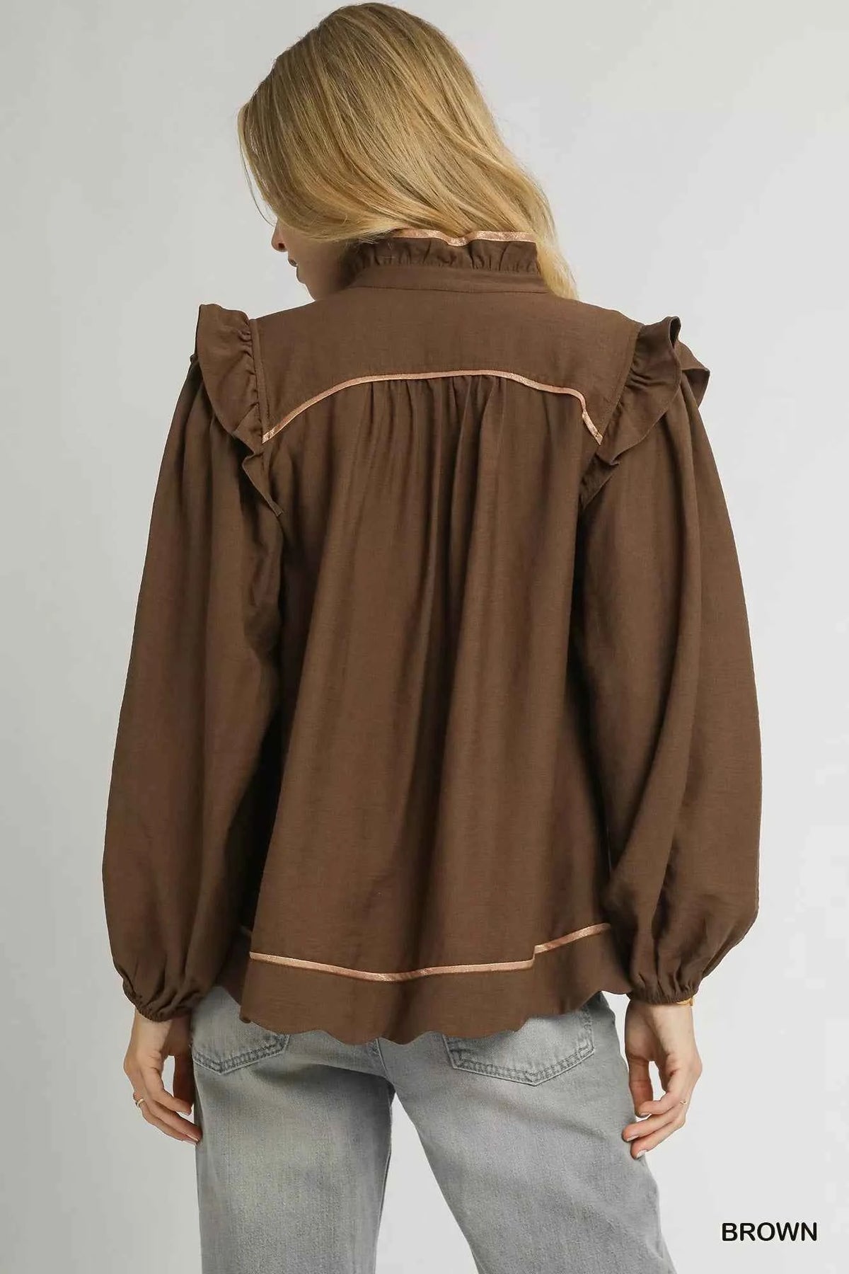 TEEK - Ruffle Shoulder Long Sleeve Blouse TOPS TEEK Trend