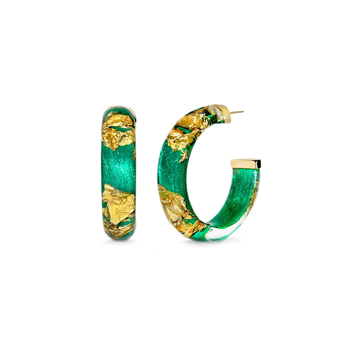 TEEK - Small Gold Leaf Lucite Hoop Earrings JEWELRY TEEK GNH EMERALD GOLD LEAF