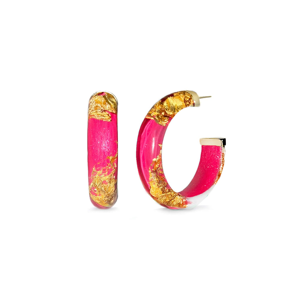 TEEK - Small Gold Leaf Lucite Hoop Earrings JEWELRY TEEK GNH PINK PEACOCK GOLD LEAF