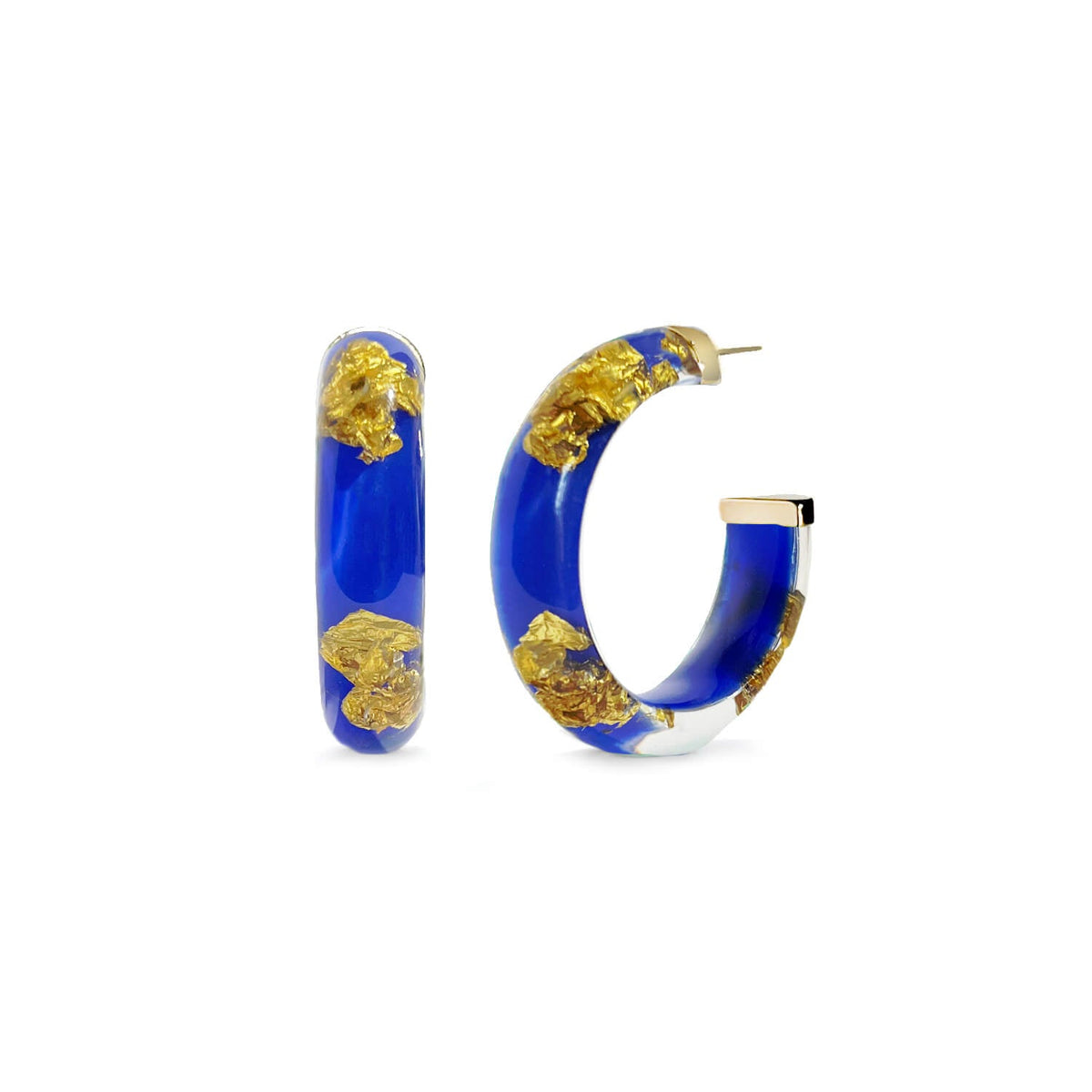 TEEK - Small Gold Leaf Lucite Hoop Earrings JEWELRY TEEK GNH ROYAL BLUE GOLD LEAF