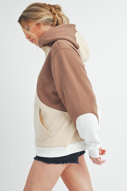 TEEK - Sand Color Block Kangaroo Pocket Hoodie TOPS TEEK Trend