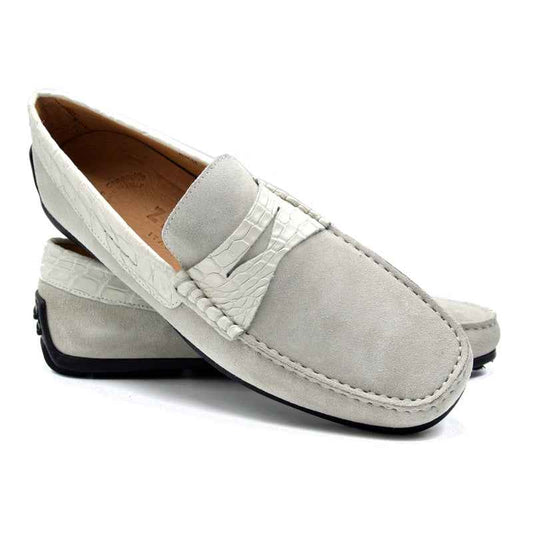 TEEK - 31-160-WHT MONZA Sueded Calfskin with Crocodile Driver, White SHOES TEEK ZI