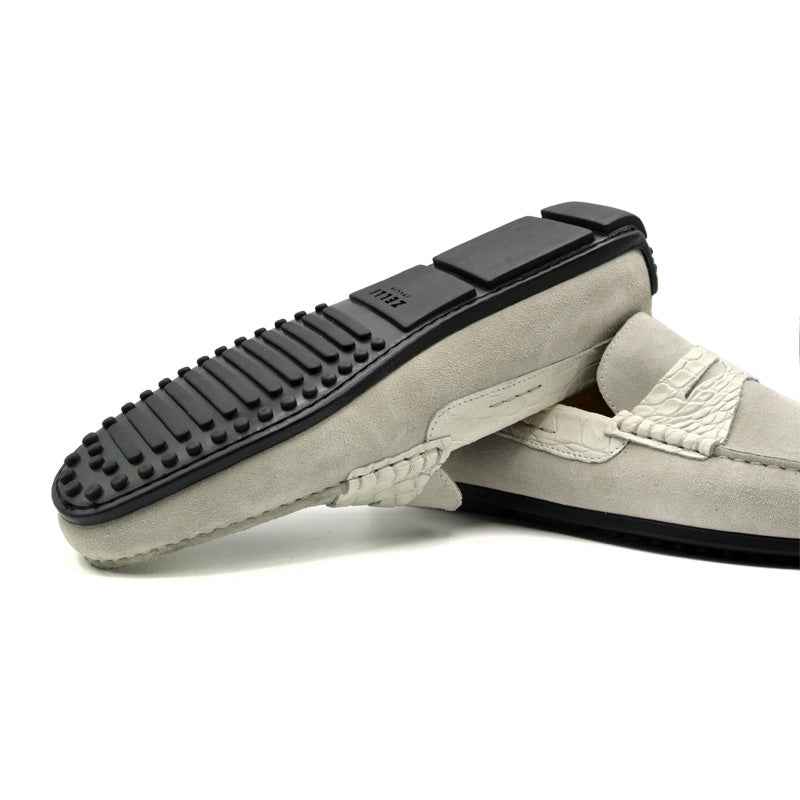TEEK - 31-160-WHT MONZA Sueded Calfskin with Crocodile Driver, White SHOES TEEK ZI