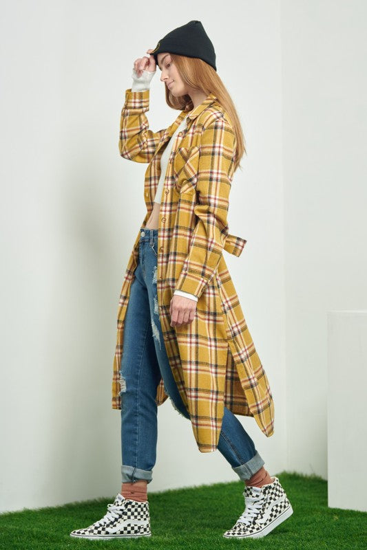 TEEK - PLAID PRINT COLLAR LONG SHIRT DRESS DRESS TEEK FG MUSTARD S