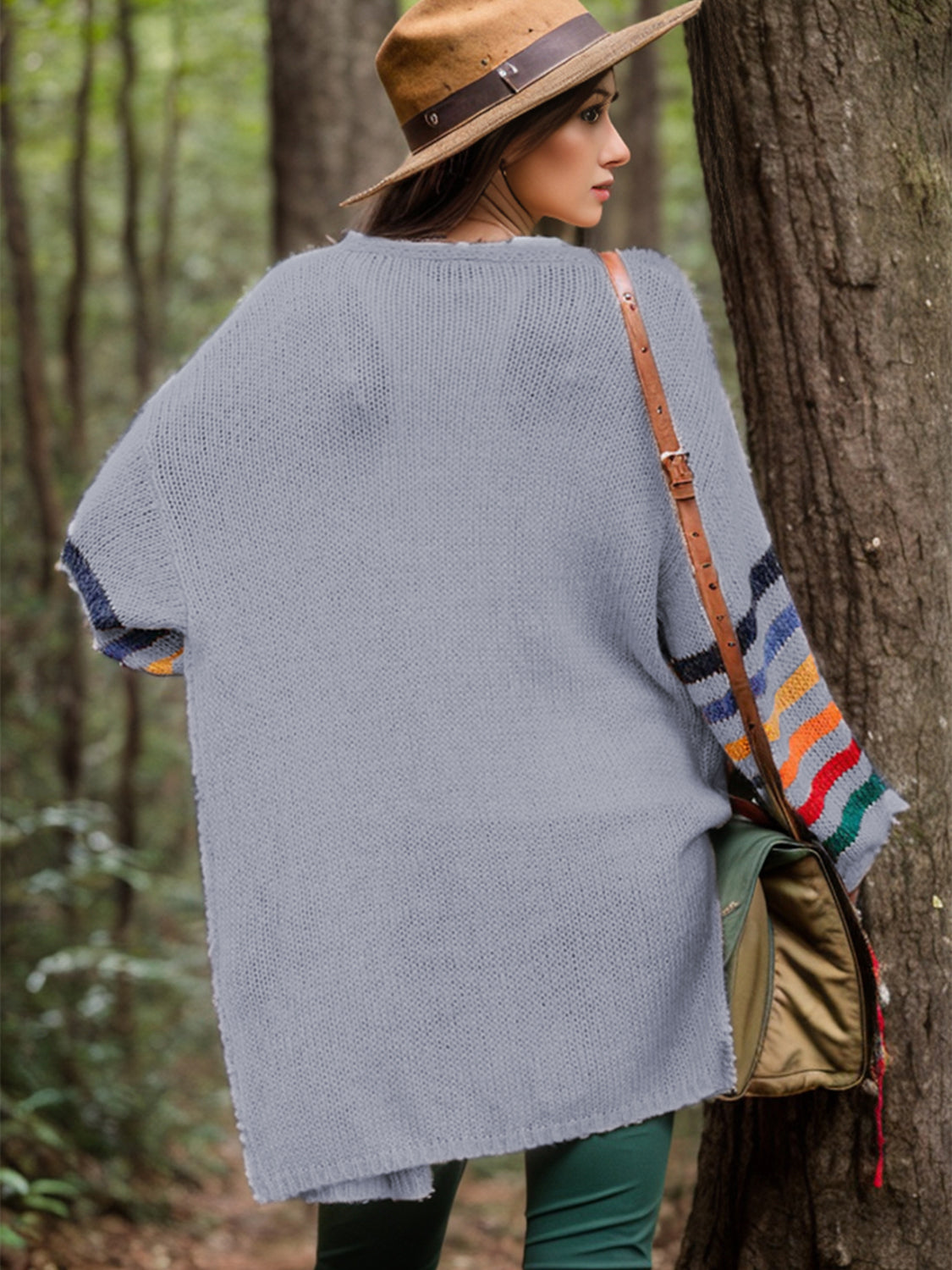 TEEK - Striped Open Front Long Sleeve Cardigan SWEATER TEEK Trend