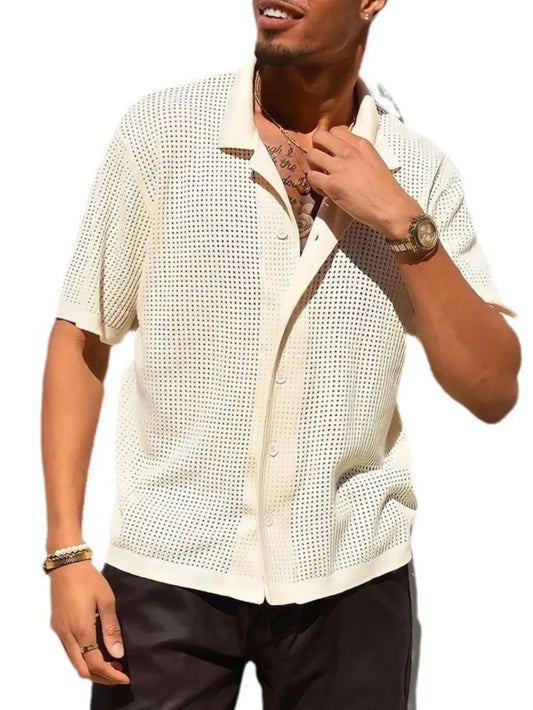 TEEK - Mens Openwork Button Down Collared Neck Shirt TOPS TEEK Trend