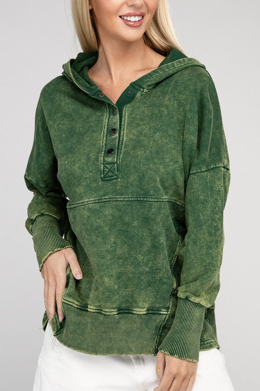 TEEK - French Terry Acid Wash Kangaroo Pocket Hoodie TOPS TEEK FG DK GREEN S