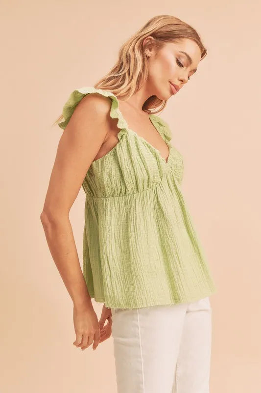 TEEK - Yellow Green Sweetheart Neck Ruffled Strap Top TOPS TEEK Trend