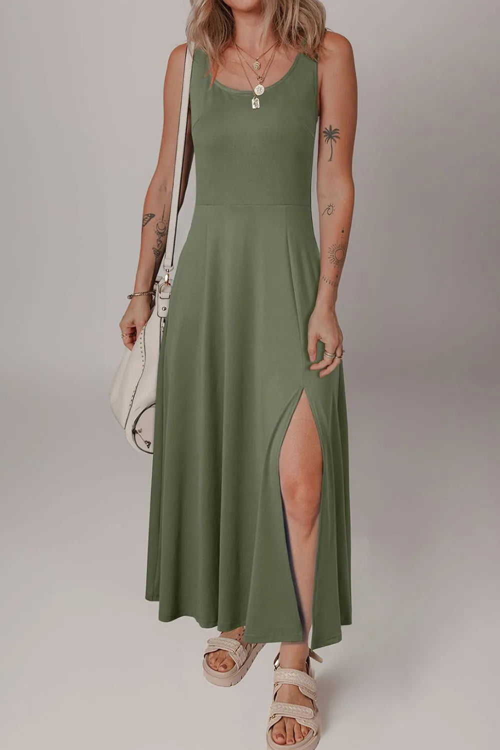 TEEK - Side Slit Scoop Neck Wide Strap Dress DRESS TEEK Trend