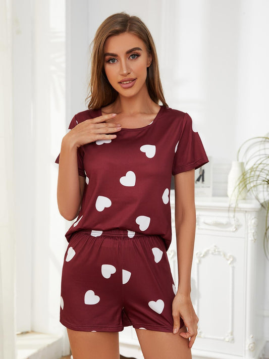 TEEK - Heart Round Neck Top and Shorts Lounge Set SET TEEK Trend