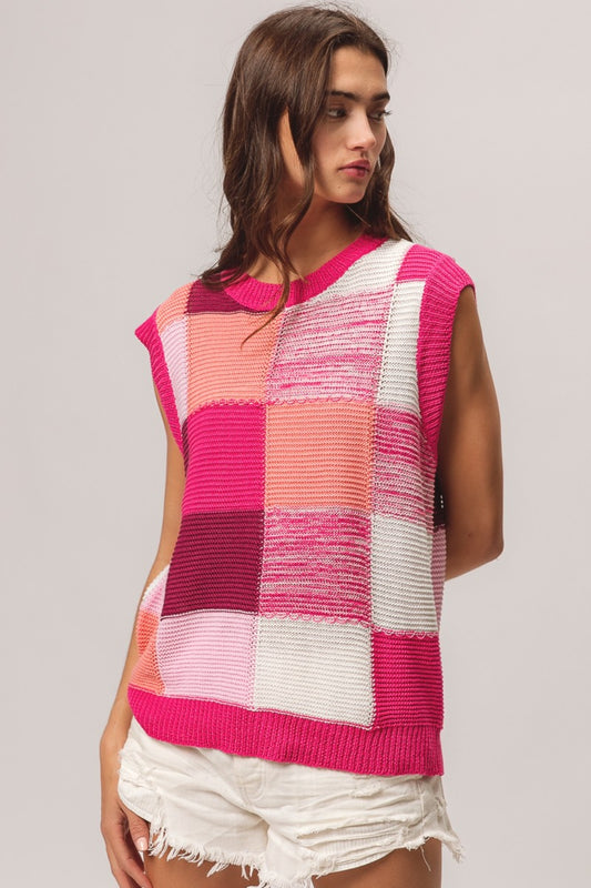 TEEK - Fuchsia Combo Color Block Sweater Vest SWEATER TEEK Trend
