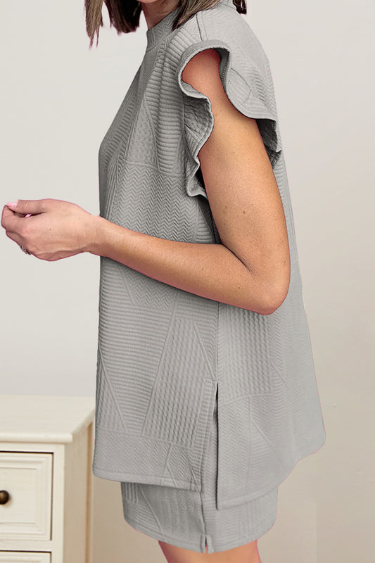 TEEK - Side Slit Ruffle Sleeve Top Drawstring Shorts Set SET TEEK Trend