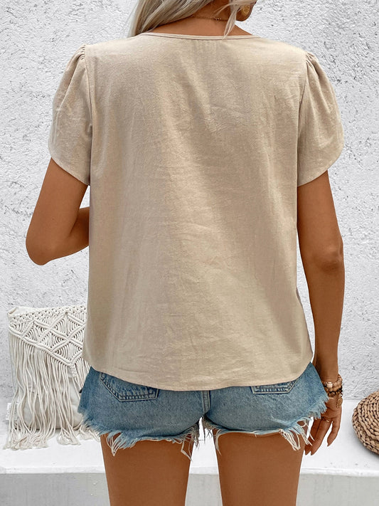 TEEK - Honey Notched Short Sleeve Blouse TOPS TEEK Trend