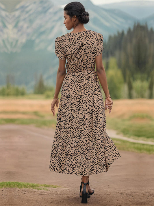 TEEK - Camel Slit V-Neck Short Sleeve Dress DRESS TEEK Trend