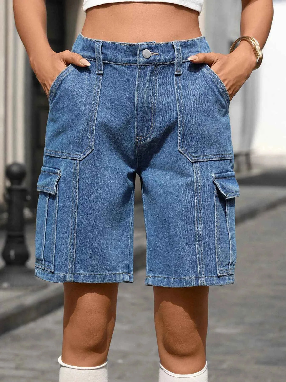 TEEK - High-Waisted Wash Denim Shorts SHORTS TEEK Trend