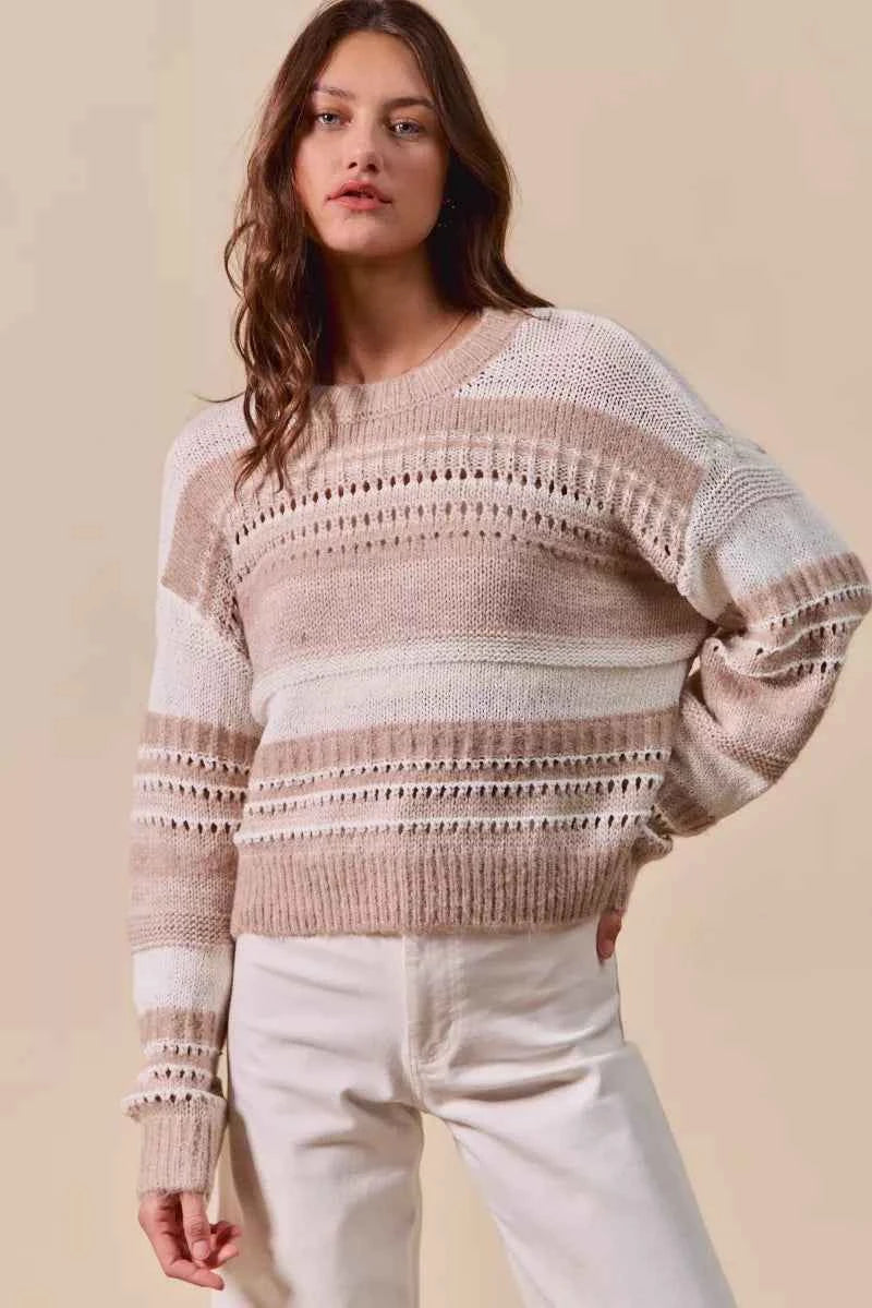 TEEK - Variegated Stripe Textured Loose Fit Sweater TOPS TEEK Trend